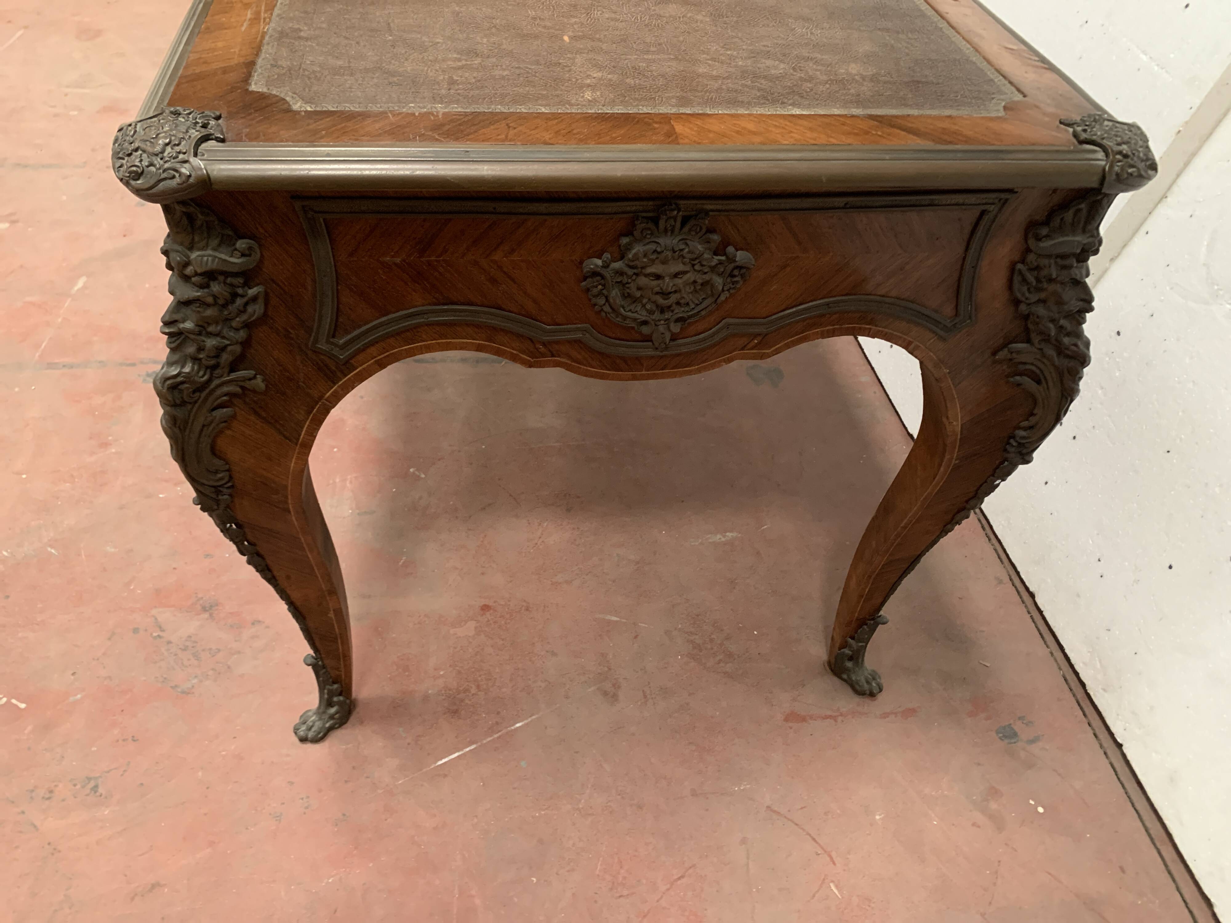Louis XV style desk set in mahogany and burr walnut