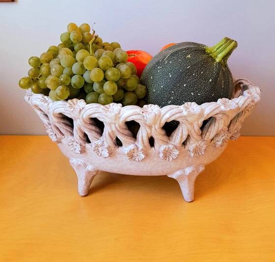 Woven ceramic fruit bowl, Fratelli Fanciullacci 1950