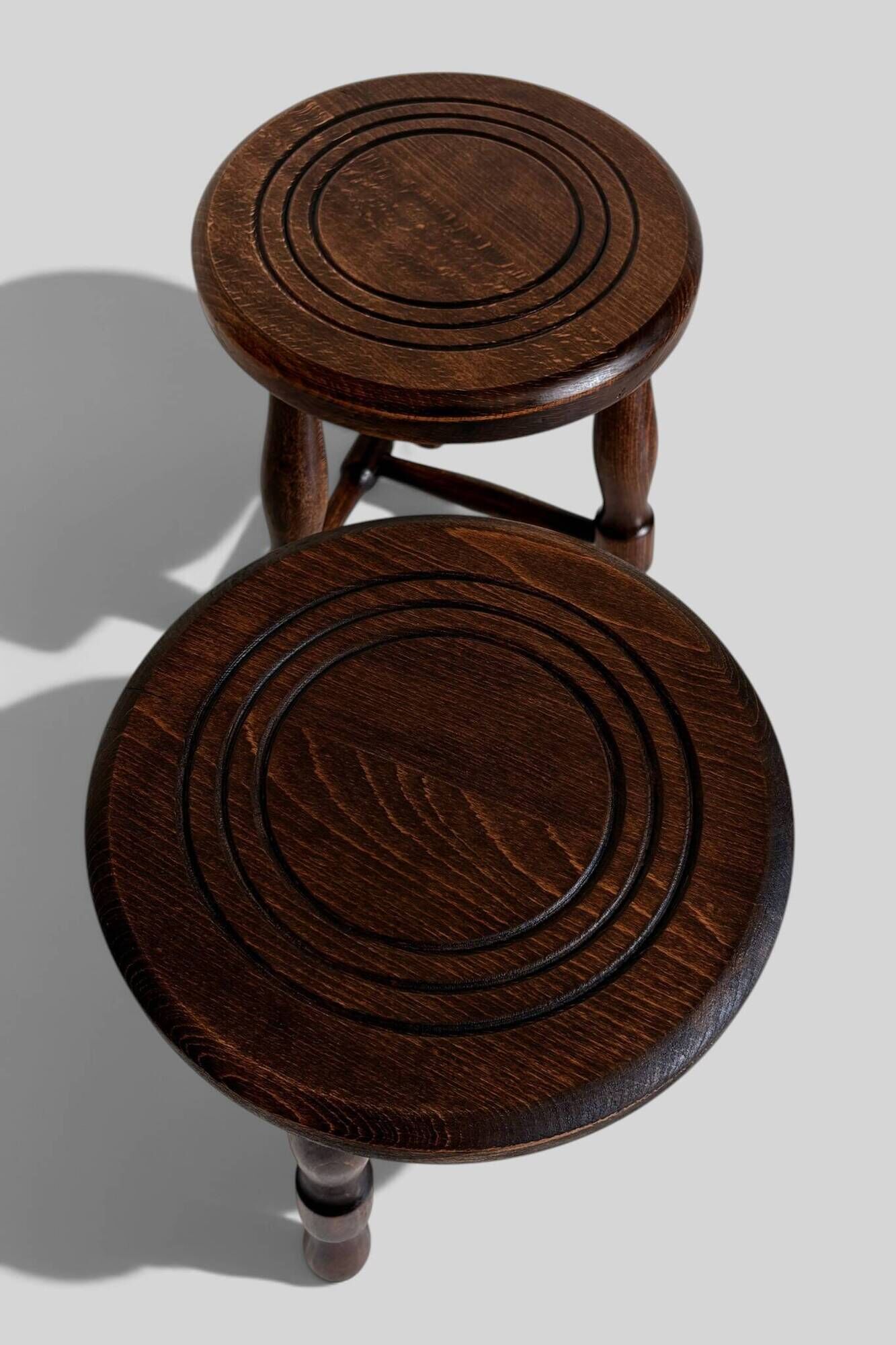 Mid-Century Chestnut Wood Stools Attributed to Charles Dudouyt, 1950s