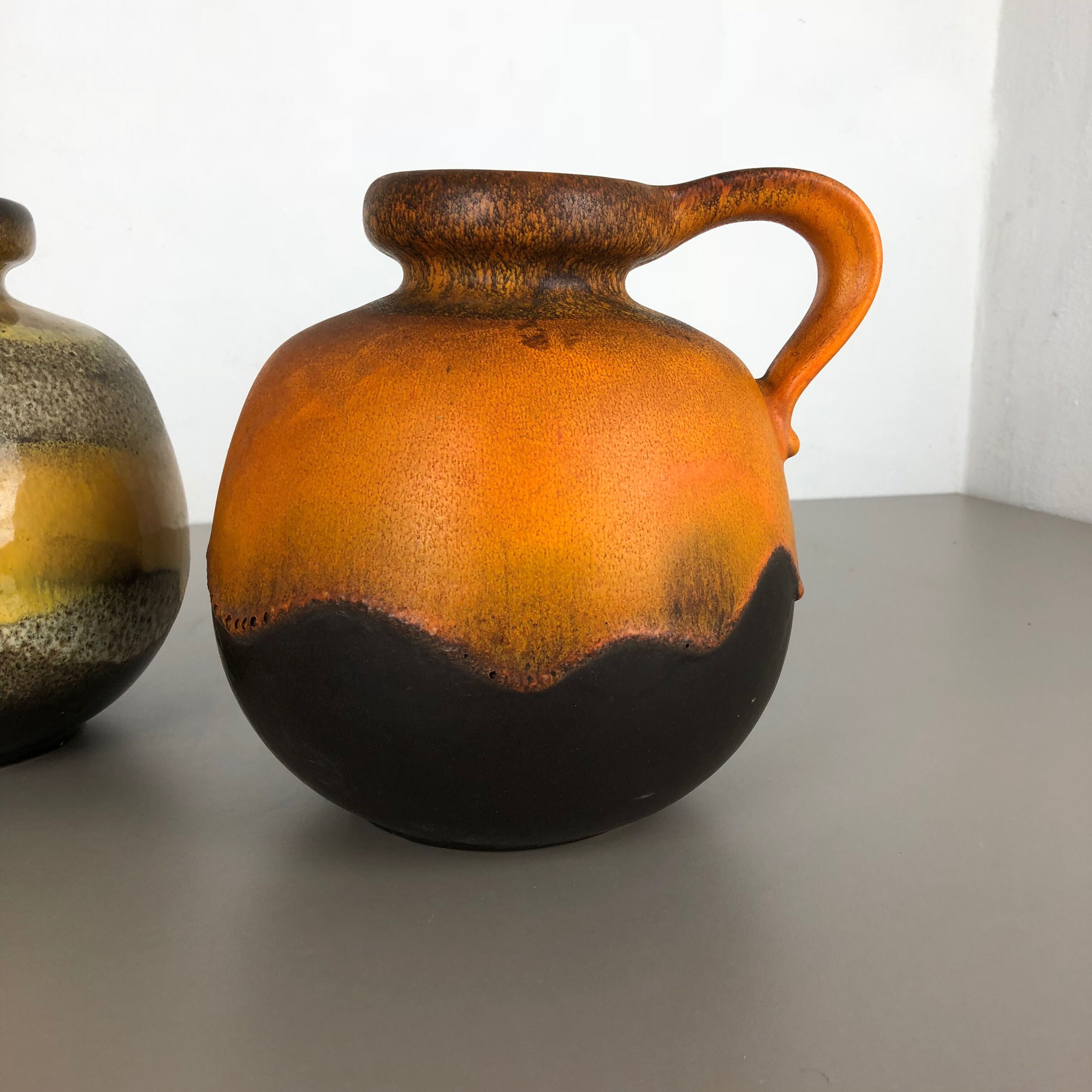 Set of two pottery fat lava vases model "484-21" made by Scheurich Germany 1970s