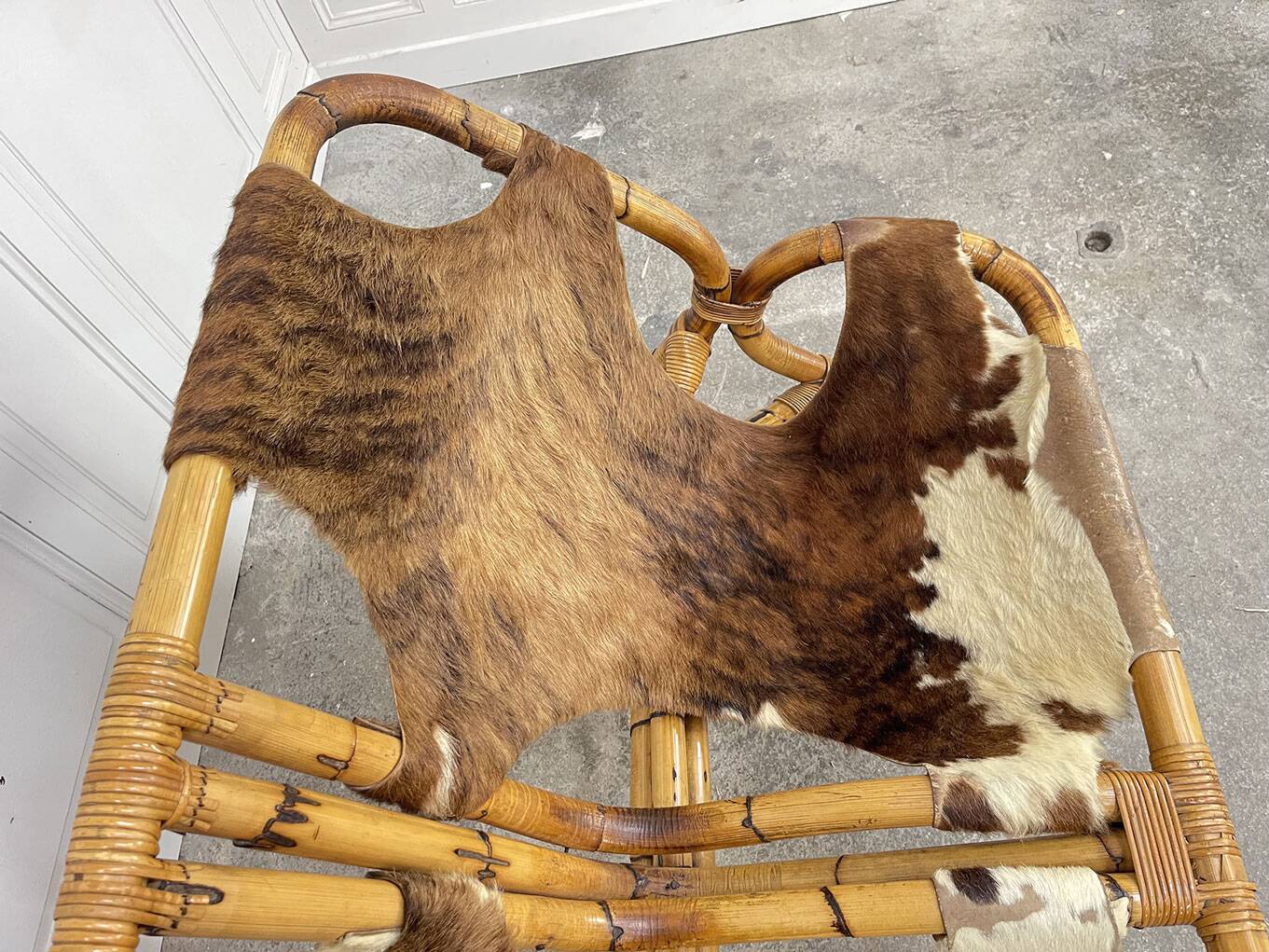 Rattan leather bench 1970