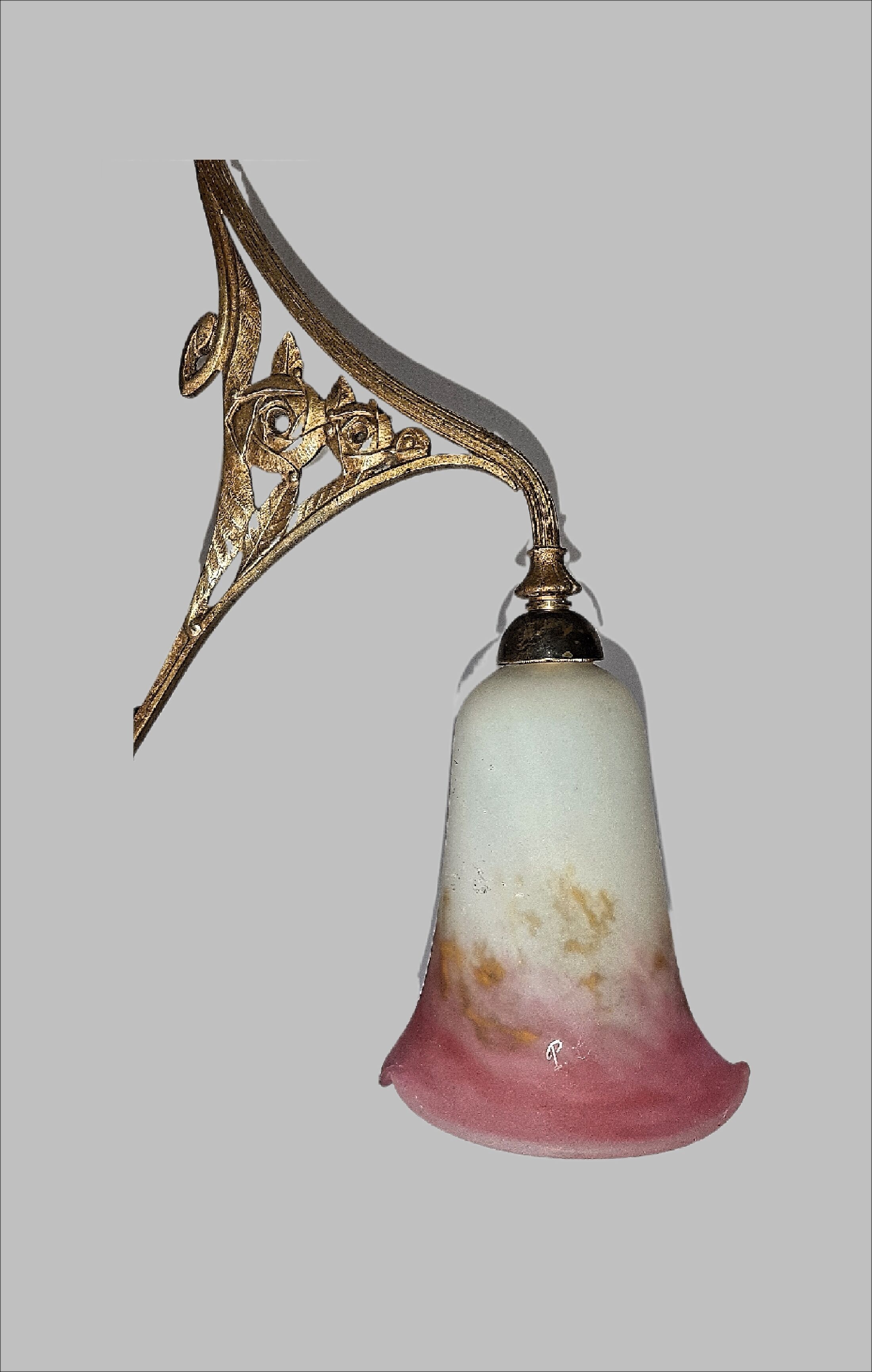 P. crespy art deco chandelier blend of bronze, pink, yellow