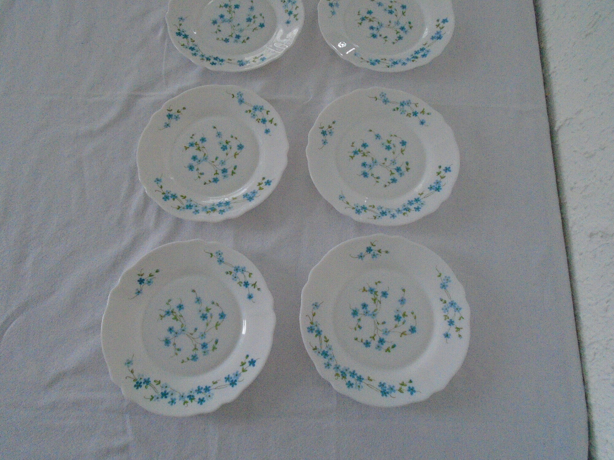 6 plates desserts veronica blue flowers myosotis arcopal france