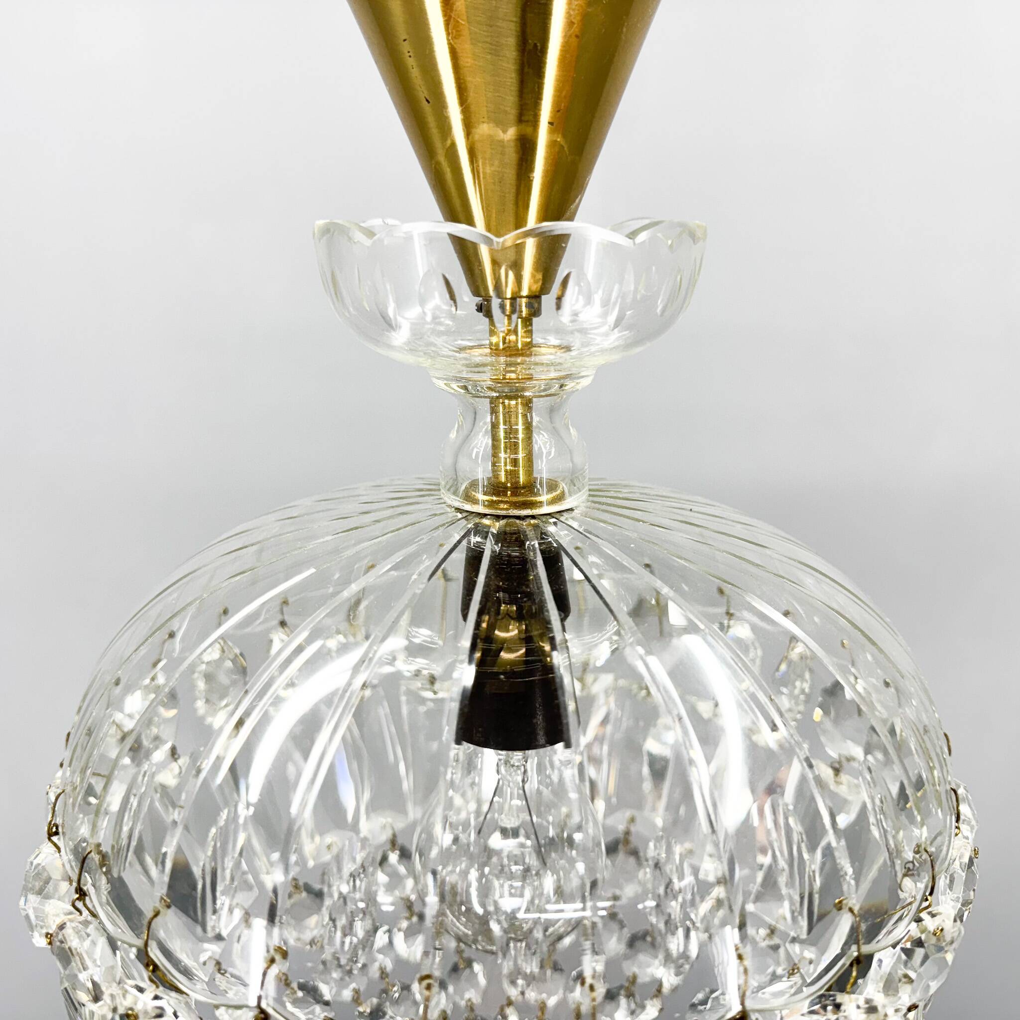 Mid Century Crystal & Brass Chandelier, Czechoslovakia