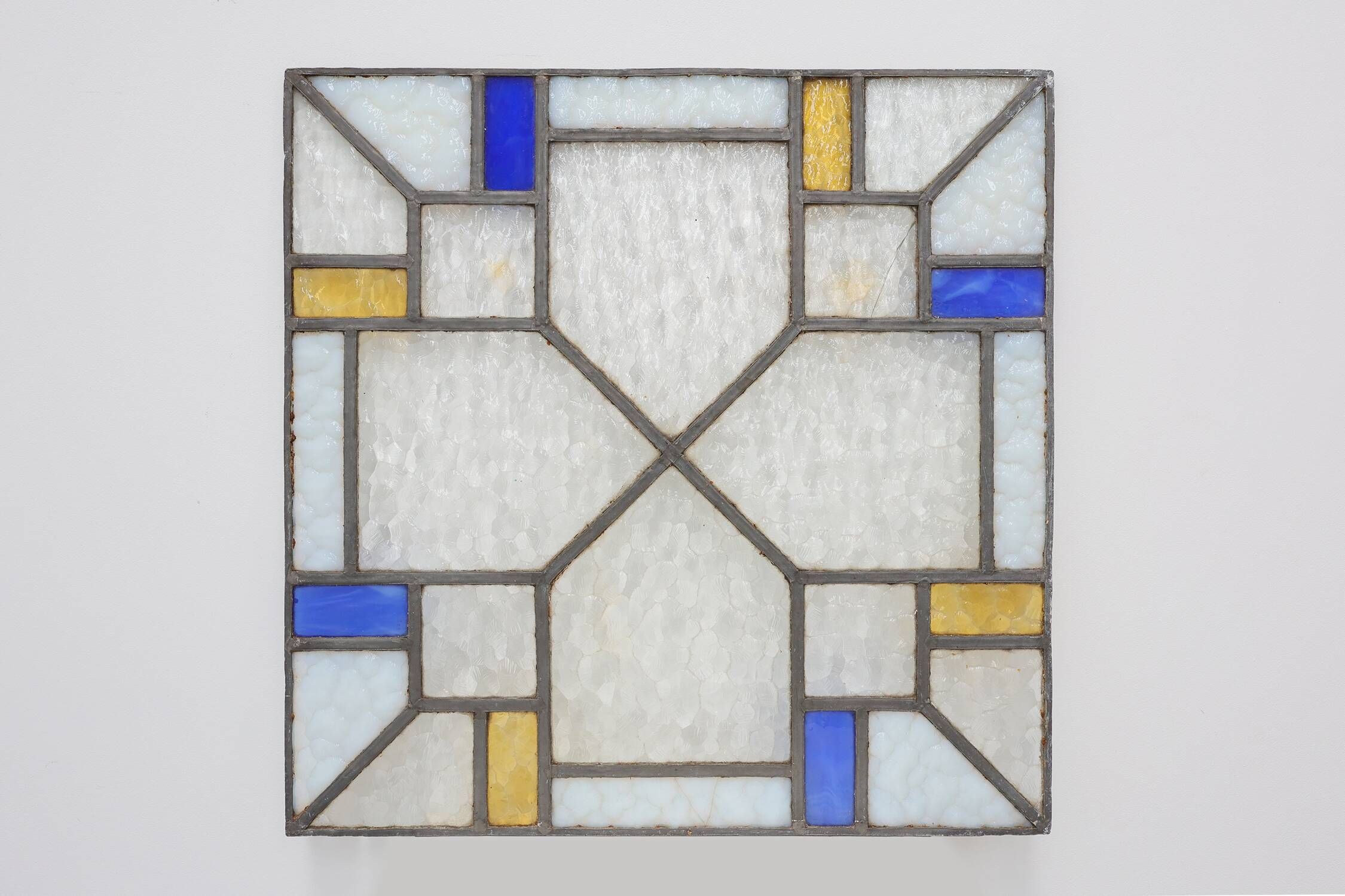 Art Deco Leaded Glass Panel with Geometric Cross Motif, Belgium, Circa 1920