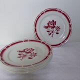 6 flat plates with red flowers in porcelain