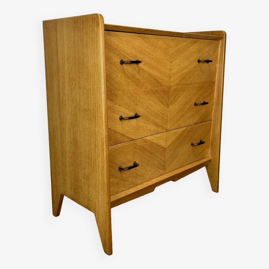 50s chest of drawers with blond wood compass feet