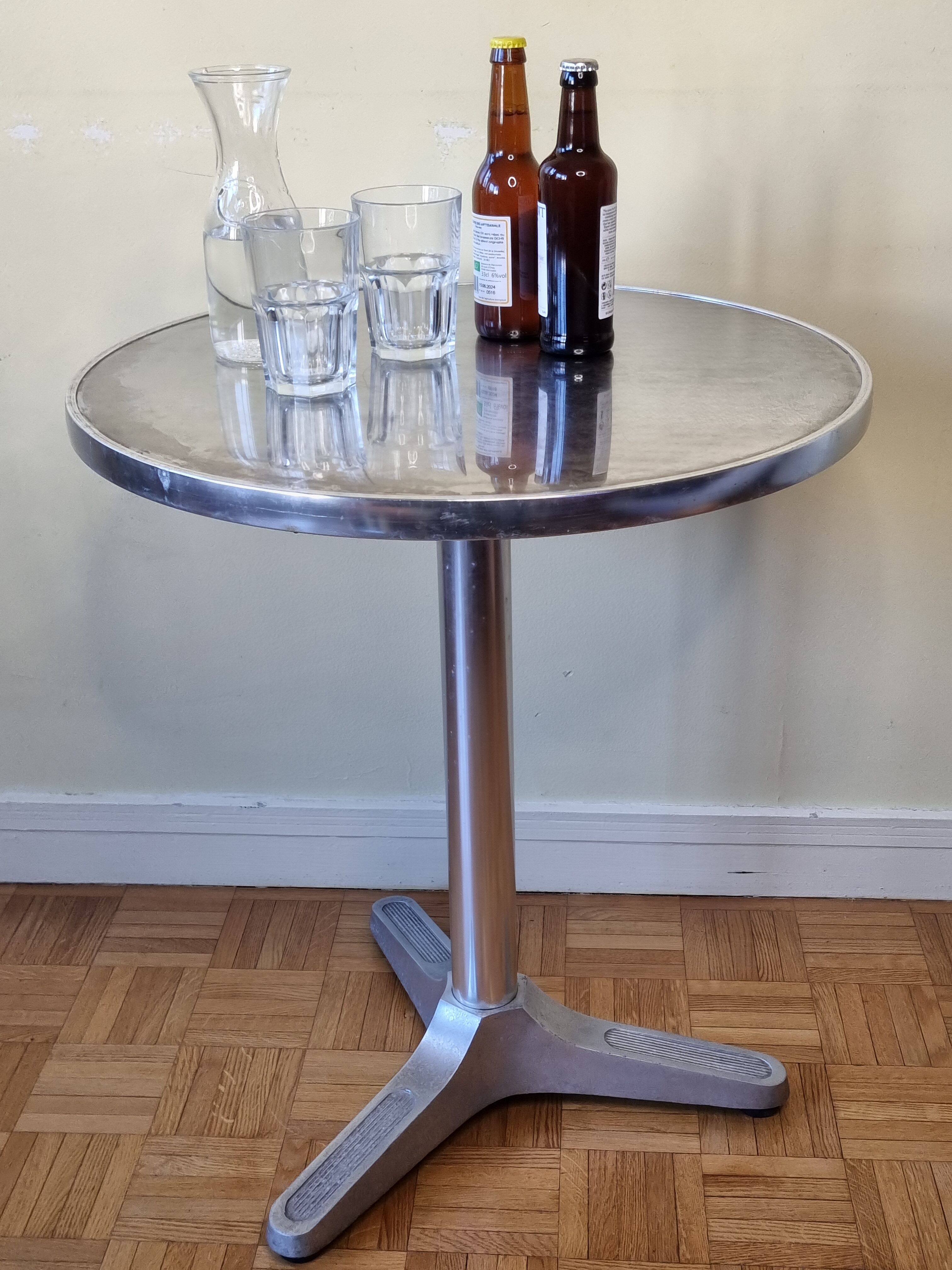 Vintage aluminium bistro table, 70 cm