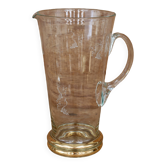 Ravissant pichet en verre années 1950 avec dorure or et motifs