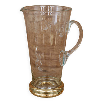 Lovely 1950s glass pitcher with gold gilding and patterns