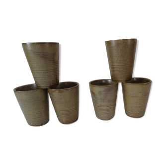 6 glasses vintage Digoin sandstone cups