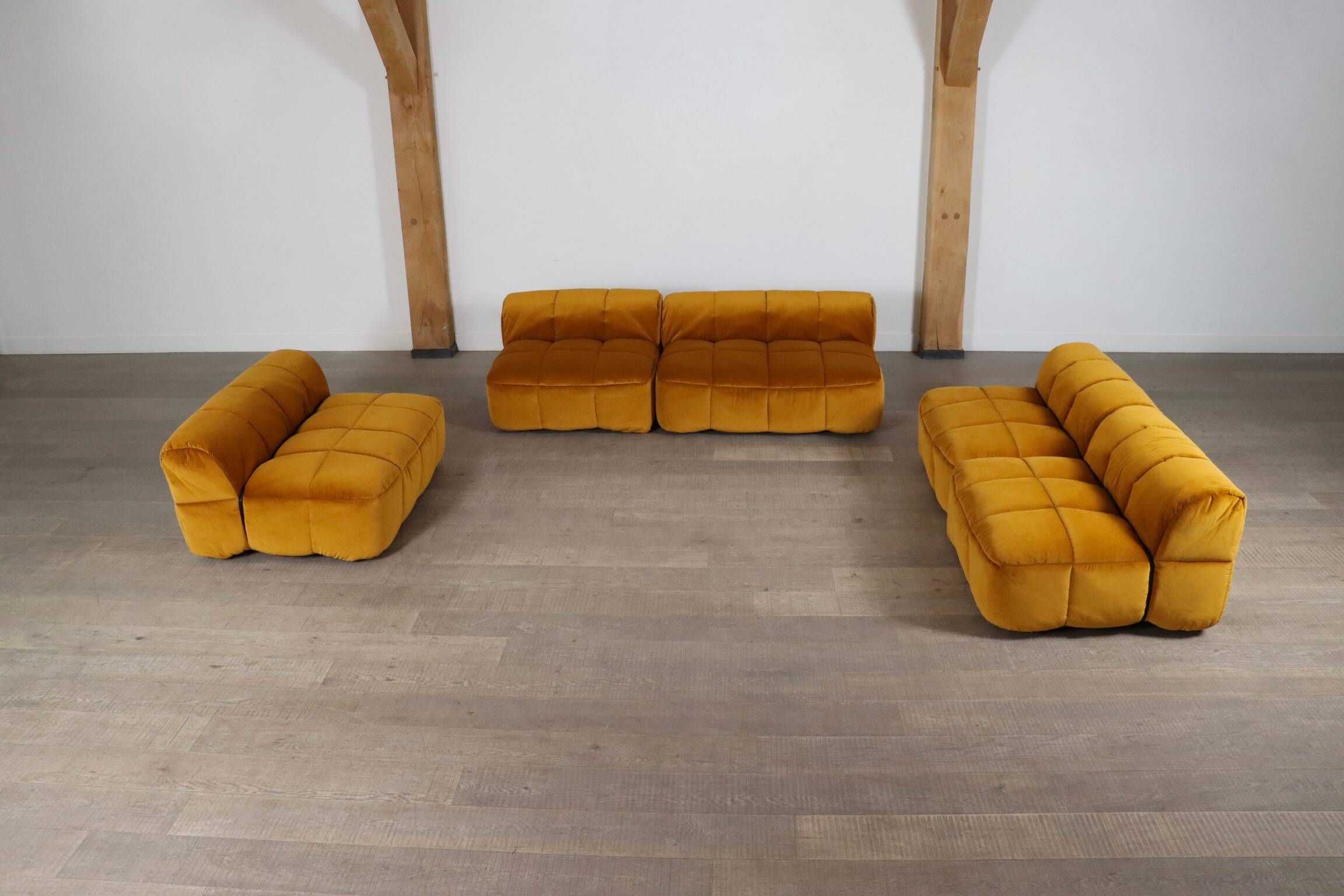 Cini Boeri for Arflex Modular Strips Sofa in Ocre velvet, Italy 1968