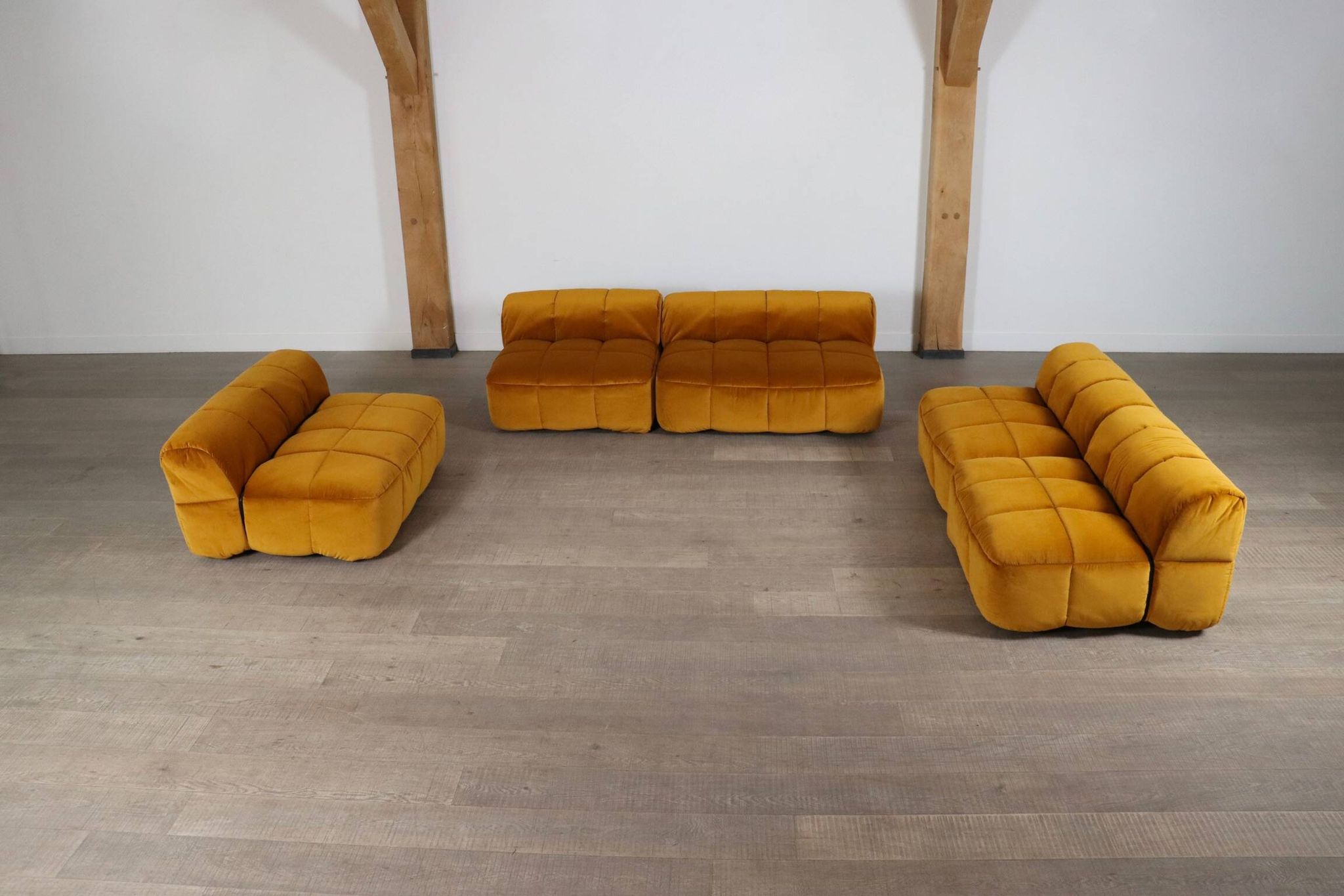 Cini Boeri for Arflex Modular Strips Sofa in Ocre velvet, Italy 1968
