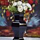 Hexagonal ceramic vase enamelled black France