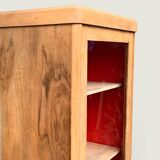 Vintage glass-fronted cabinet, raw wood, 1950s