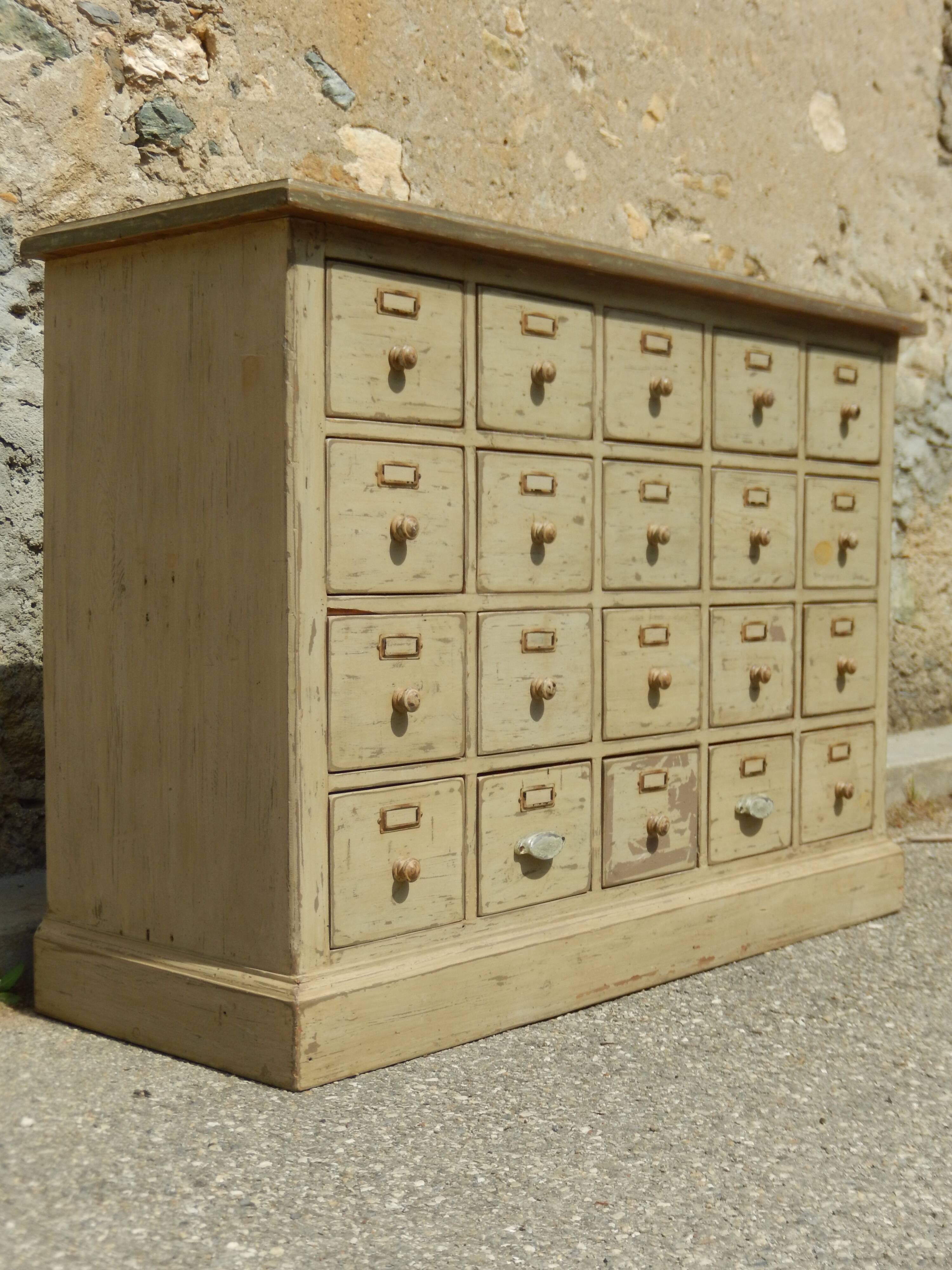 Meuble de métier d'apothicaire en bois massif buffet chiffonnier 20 tiroirs