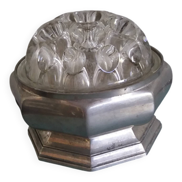 Flower vase in glass VMC Reims and pewter bowl from Manoir Paris