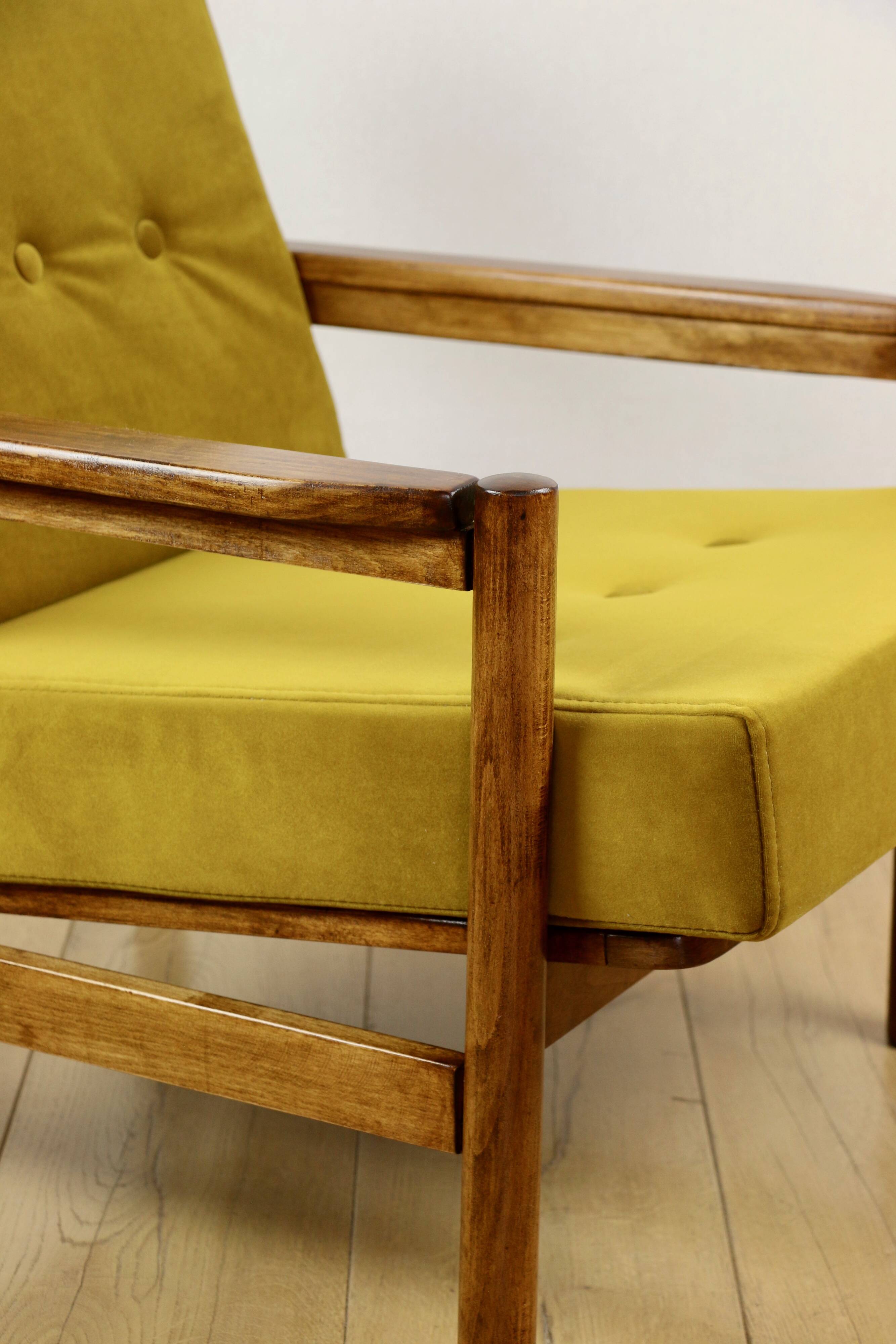 Wooden armchair designed by Z. Baczyk brown vintage yellow-olive