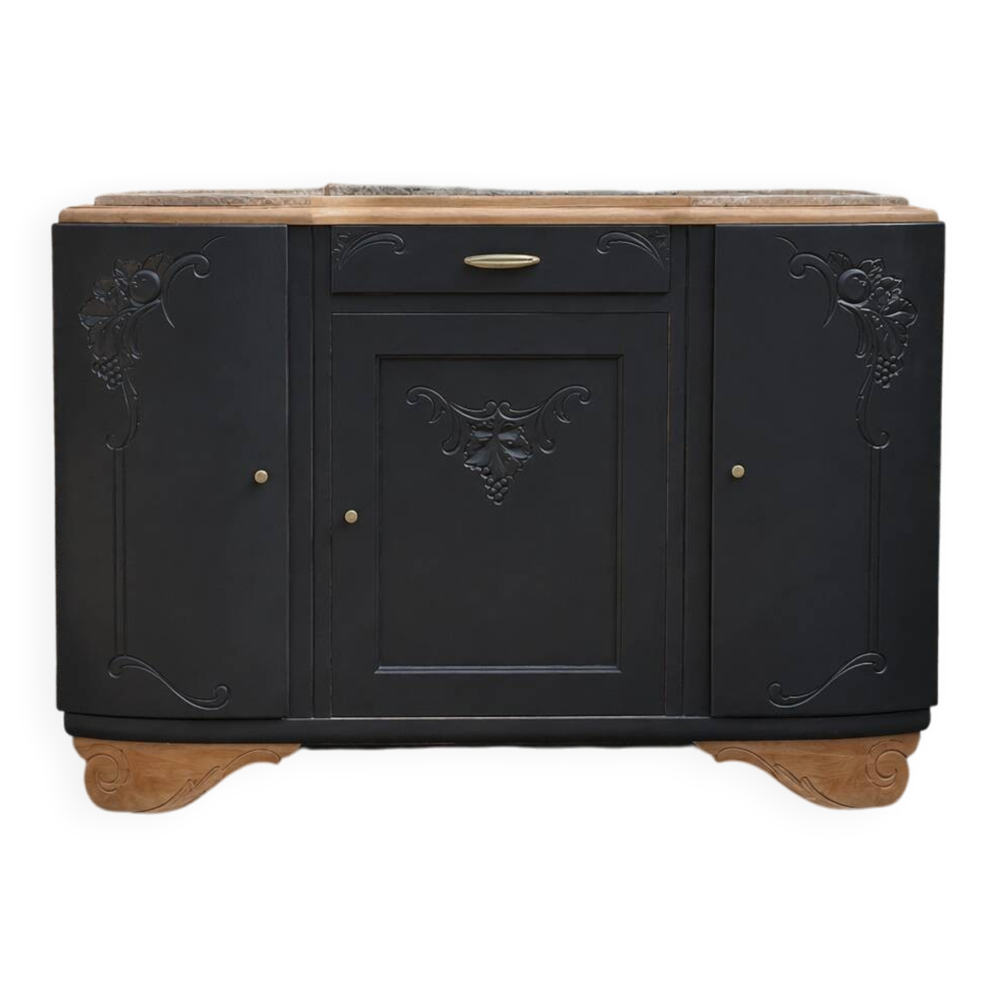 Art Deco buffet with 3 doors in black – Original marble