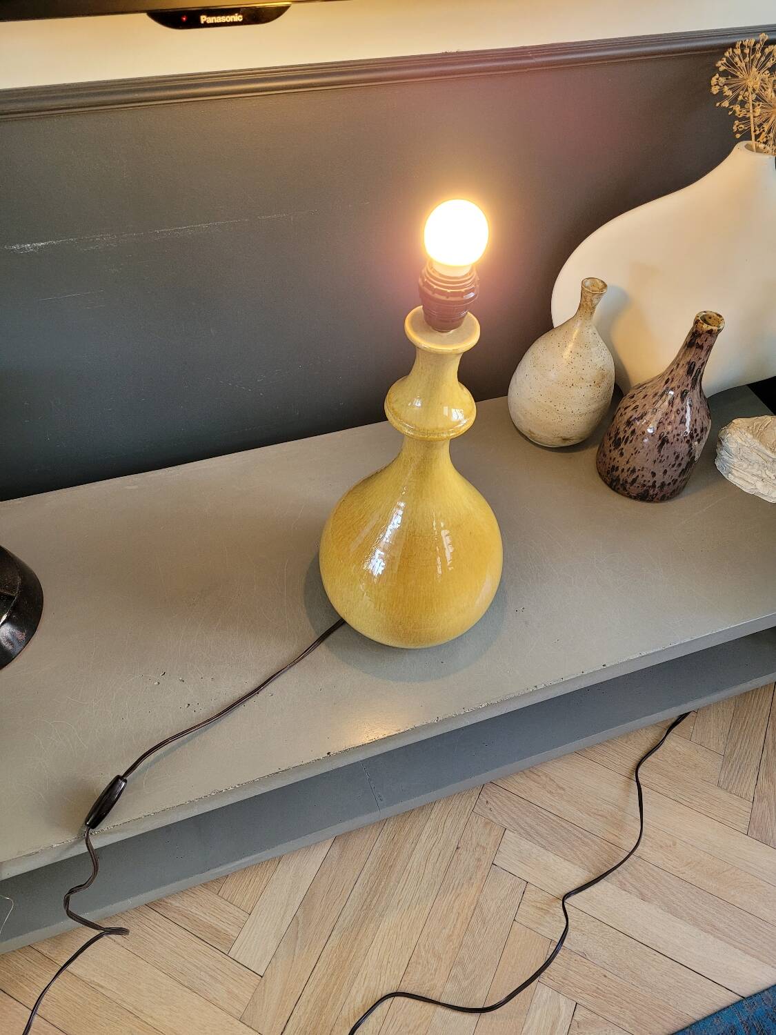 Mustard yellow glazed ceramic lamp base