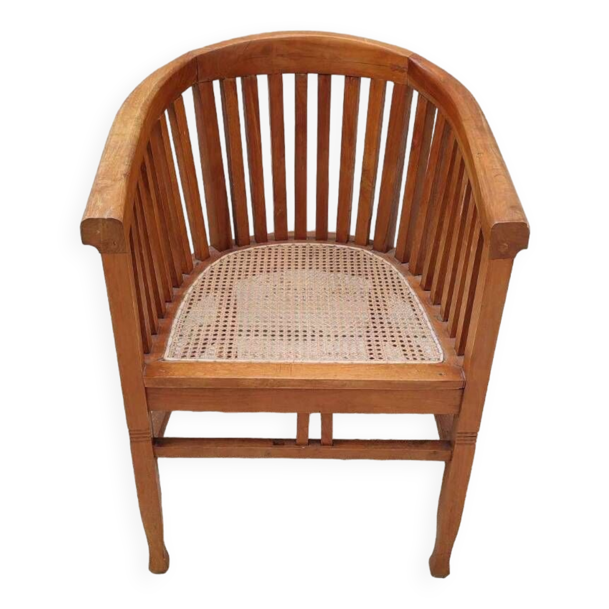 Old vintage teak wood cane armchair