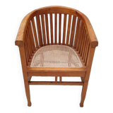 Ancien fauteuil canné bois teck vintage