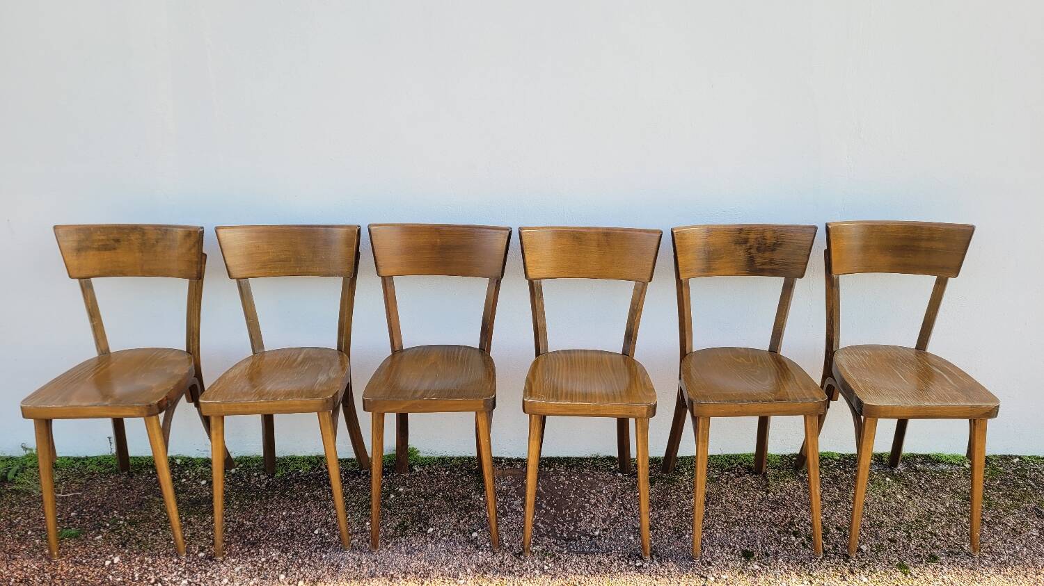 Series of 6 vintage old restaurant bistro chairs - 1950s