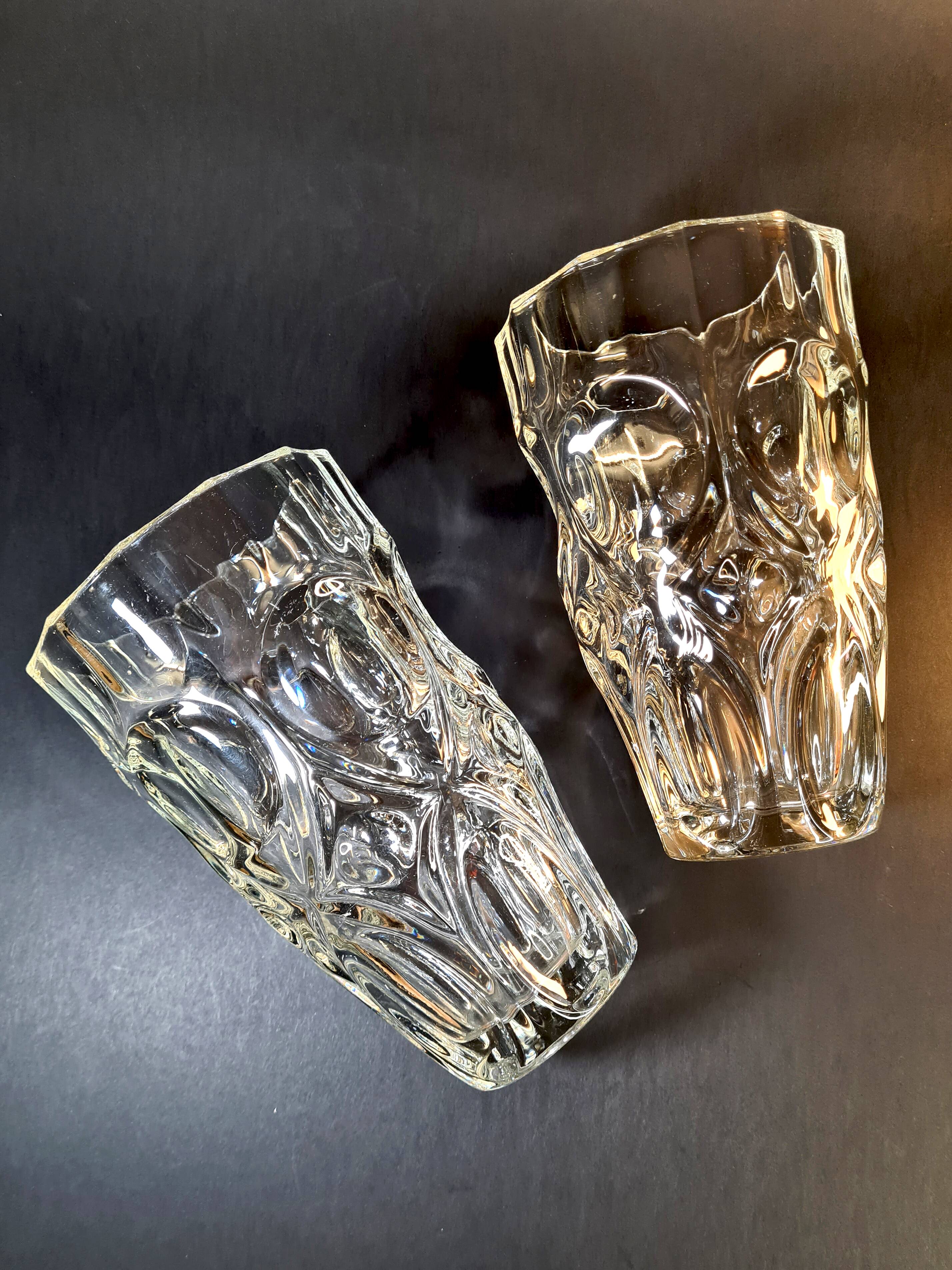 Pair of vintage 70s sculpted glass vases