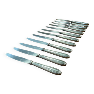 Set of 12 small knives in silver metal and stainless steel from the Ravinet d'Enfer Paris brand