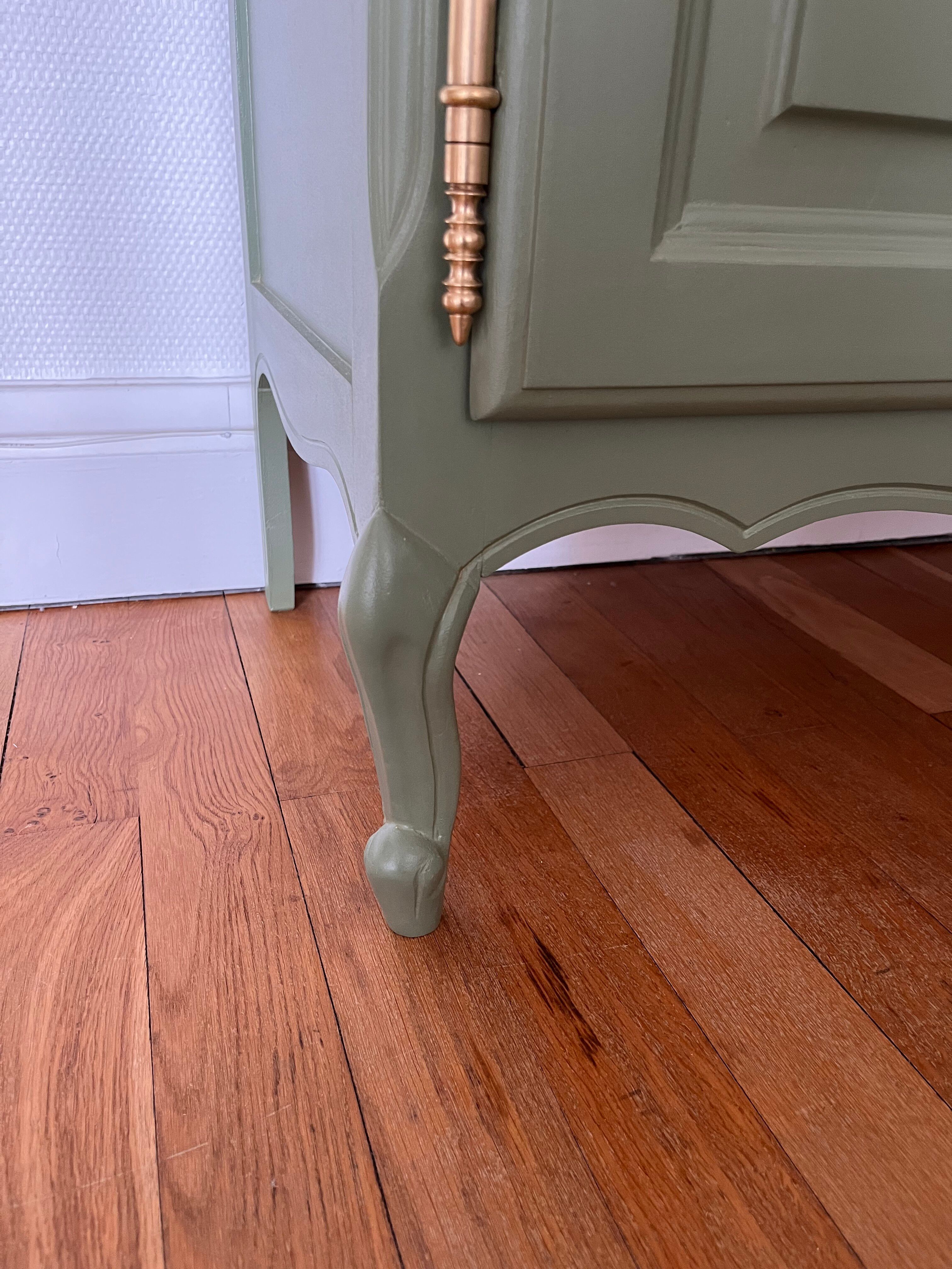 Louis XV style buffet — sage green, brass, cabriole legs