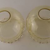 Set of 2 Vintage French Amber Ribbed Effect Glass Shades with Frilled Edge 5595