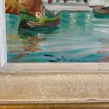 Oil on sheet - View of Venice 1950 - framed