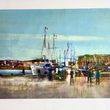 Oil on canvas framed representing the Breton port of Dahouët