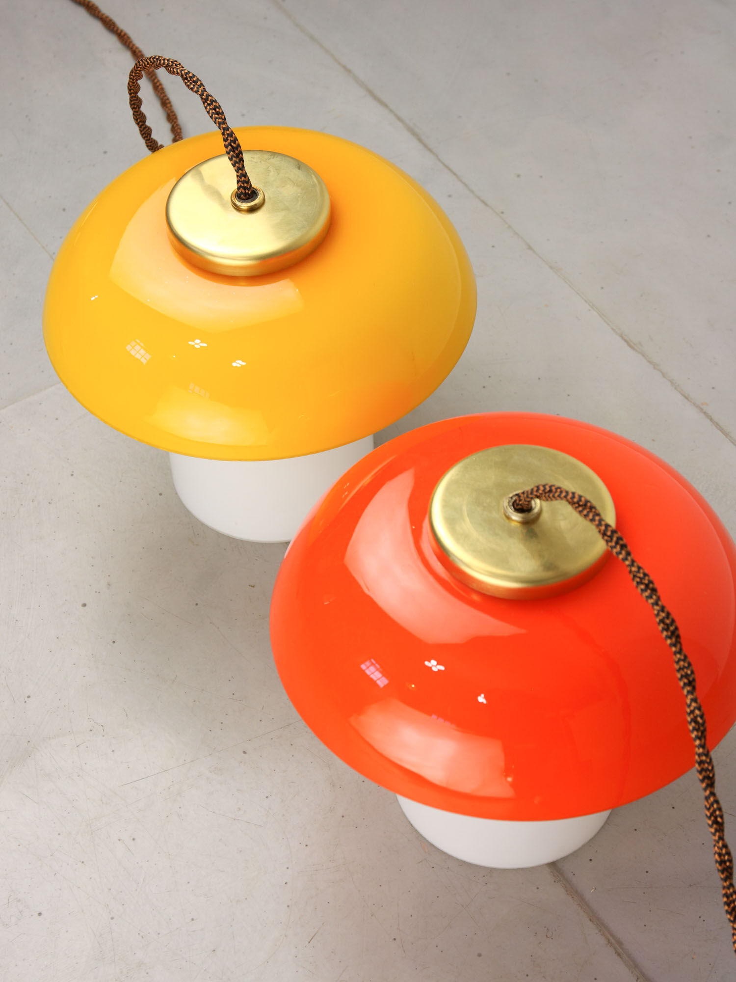 Mid-century Glass & Brass Mushroom Table Lamp, set of 2