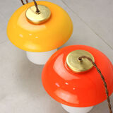 Mid-century Glass & Brass Mushroom Table Lamp, set of 2