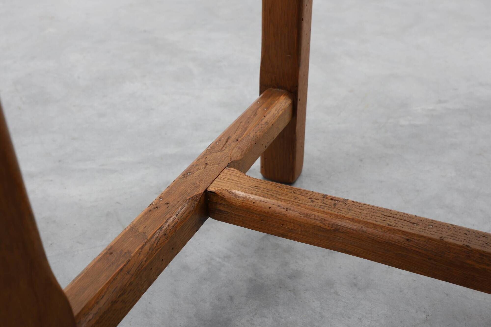 Set of 6 rustic oak ladder-back chairs with rush seats, France, 20th centur