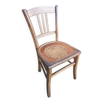 Old wooden bistro chair seat vintage relief drawing