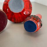 Set of 3 Red Black Ceramic Studio Pottery Vase Objects Otto Keramik Germany 1970