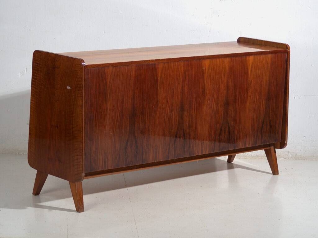 Mid-century buffet in walnut veneer with tapered legs – Czechoslovakia, circa 1960