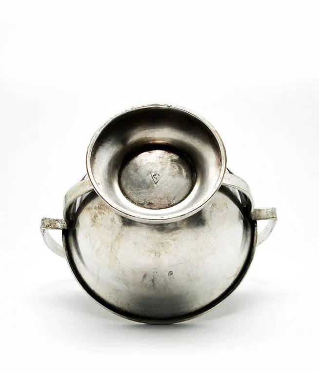 Art Deco sugar bowl, silver-plated brass, Poland, 1920s