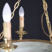 Masterpiece Art Deco design white alabaster chandelier circular wooden fram