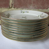 10 dessert plates with blue flowers, golden border in real LF porcelain in good condition.