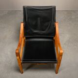 Kaare Klint Safari Chair in Black Leather and Ash for Rud Rasmussen, Denmark