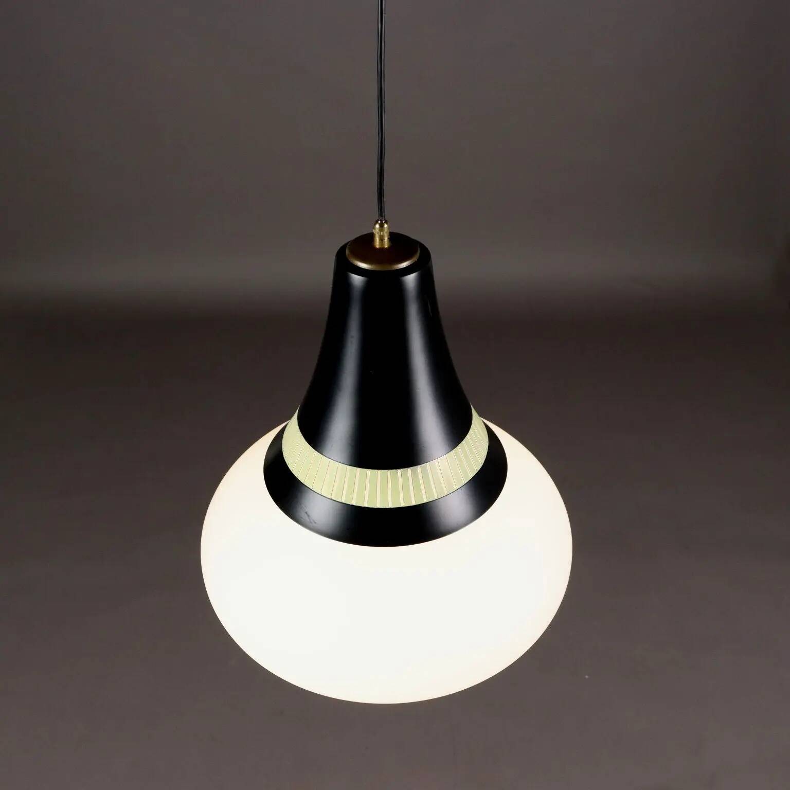 Vintage Stilnovo chandelier in aluminium and glass, Italy, 1960s.