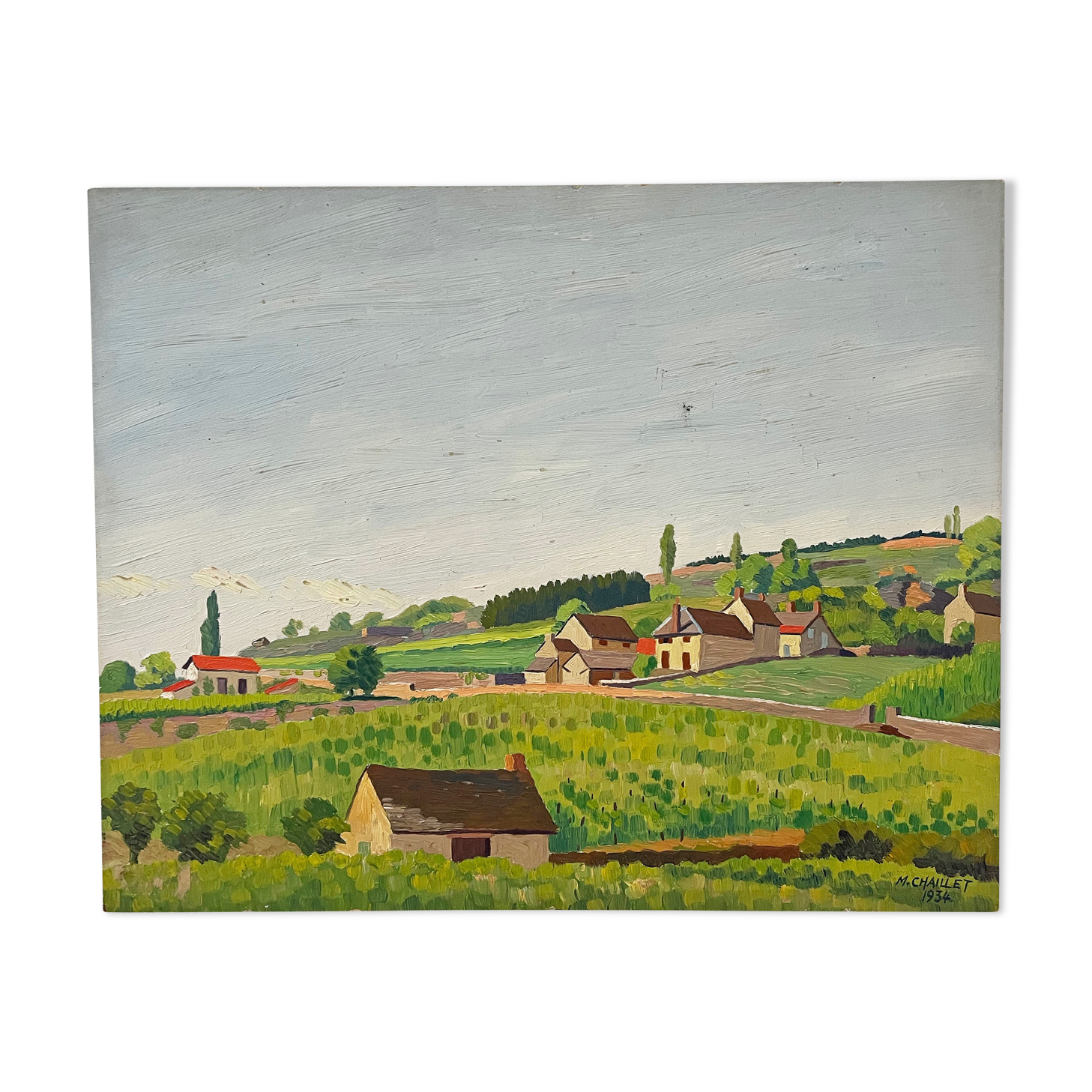 Painting oil landscape village 1934