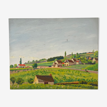 Painting oil landscape village 1934