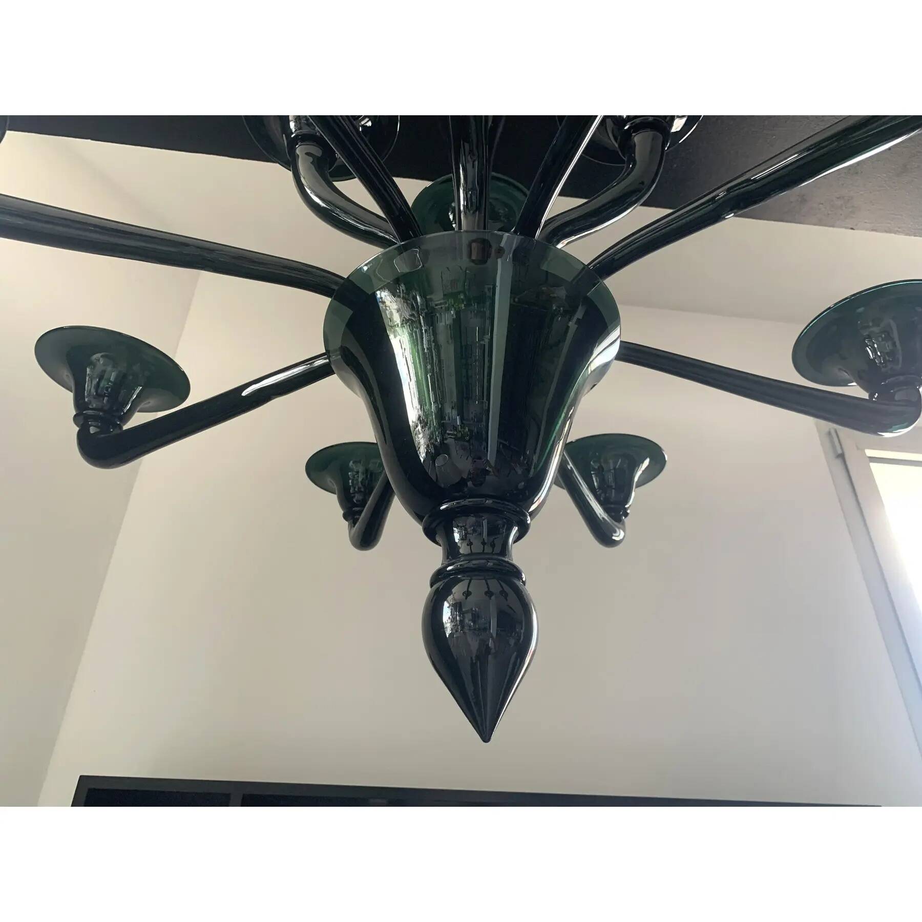 Translucent Green-Bottle Glass Chandelier, Contemporary Murano Style