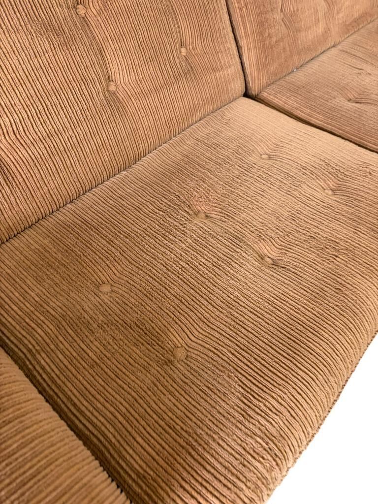 Vintage brown ribbed two-seater canapé / daybed / sofa