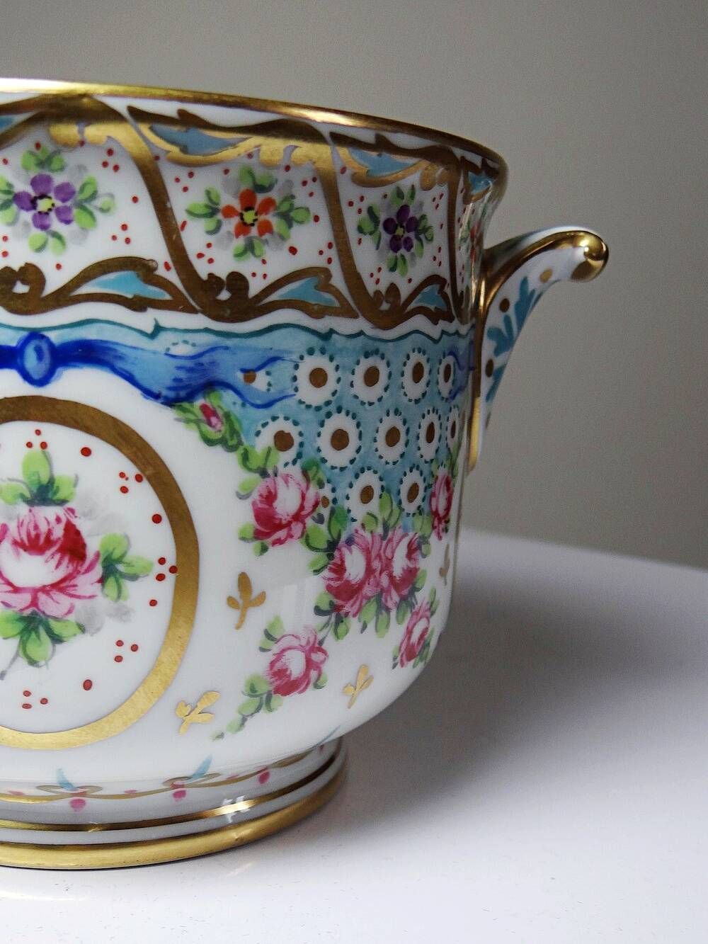 Old Limoges porcelain bowl/pot, hand-painted, M. Carpezat, 1900-1930