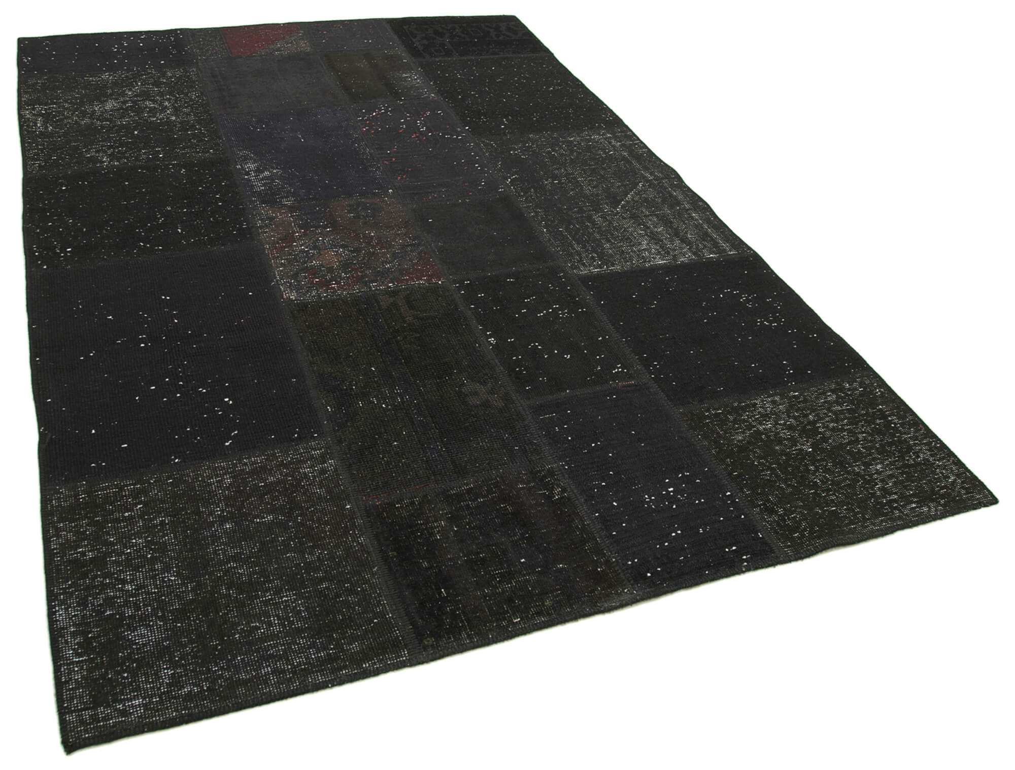 Handmade anatolian overdyed 170 cm x 245 cm black patchwork carpet